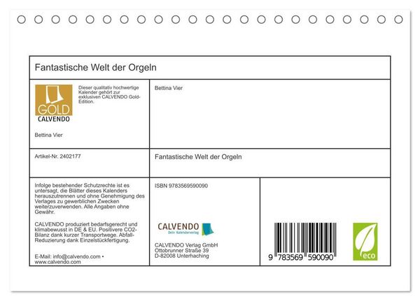 Produktbild: Fantastische Welt der Orgeln (Tischkalender 2027 DIN A5 quer), CALVENDO Monatskalender
