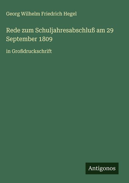 Produktbild: Rede zum Schuljahresabschlu&szlig; am 29 September 1809