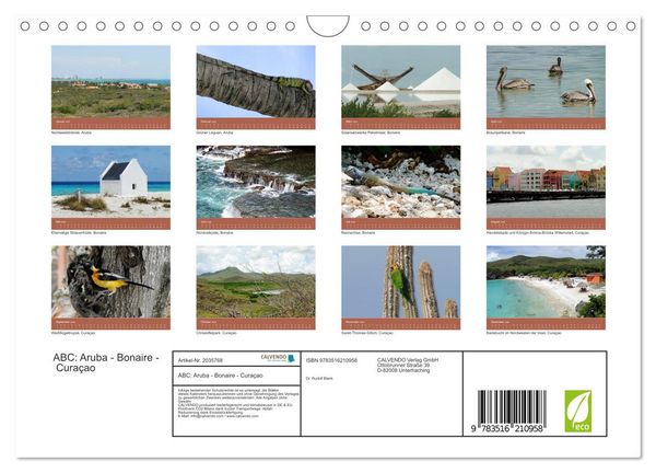 Produktbild: ABC: Aruba - Bonaire - Cura&ccedil;ao (Wandkalender 2026 DIN A4 quer), CALVENDO Monatskalender