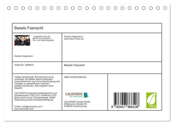 Produktbild: Basels Fasnacht (Tischkalender 2026 DIN A5 quer), CALVENDO Monatskalender