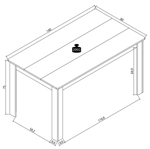 Produktbild: Esstisch K&uuml;chentisch B. 140 x T. 80 cm Disalo