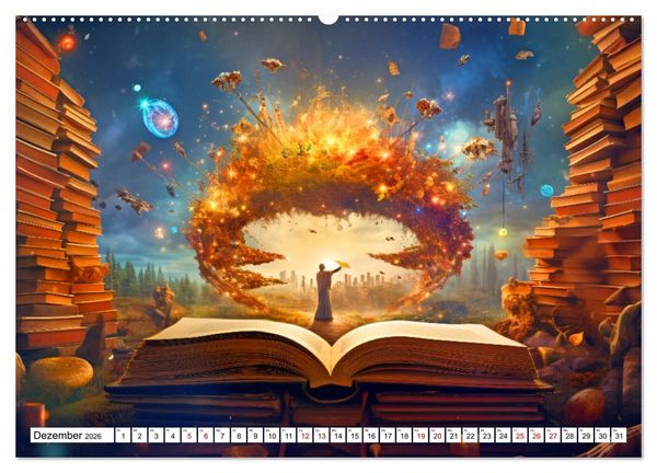 Produktbild: Mystische Welten - Mit B&uuml;chern die Grenzen der Phantasie erweitern (hochwertiger Premium Wandkalender 2026 DIN A2 quer), Kunstdruck in Hochglanz