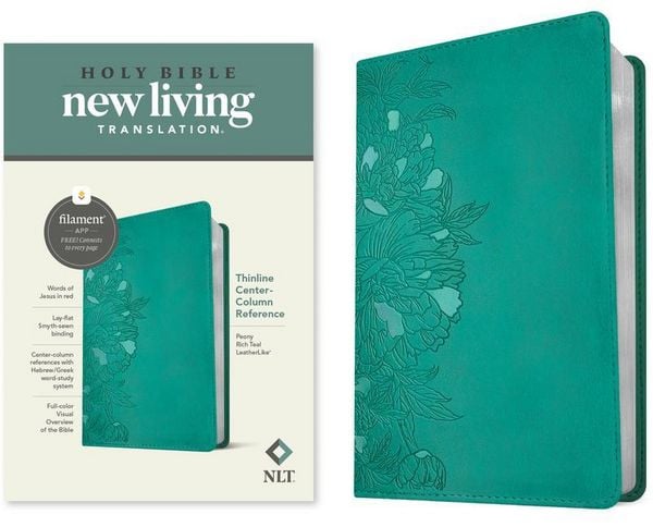 Produktbild: NLT Thinline Center-Column Reference Bible, Filament Enabled (Leatherlike, Peony Rich Teal, Red Letter)