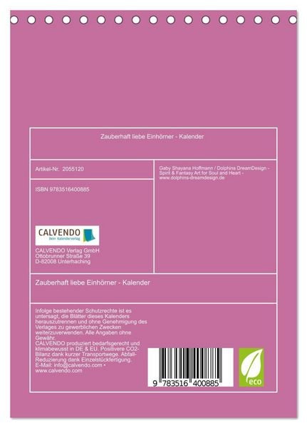 Produktbild: Zauberhaft liebe Einh&ouml;rner - Kalender (Tischkalender 2026 DIN A5 hoch), CALVENDO Monatskalender