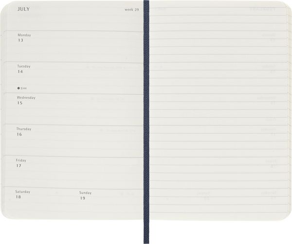 Moleskine 12 Monate Wochen Notizkalender 2026, Pocket/A6, 1 Wo = 1 Seite, rechts linierte Seite, Weicher Einband, Saphir