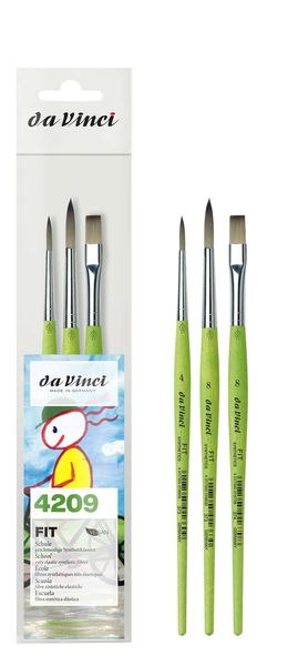 Produktbild: da Vinci Pinselset Starterset f&uuml;r Schule und Kindergarten, Synthetik mit gr&uuml;nem Griff, Pinsel 3er Set