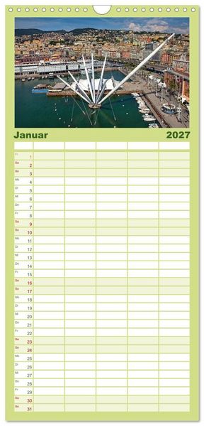 Produktbild: Familienplaner 2027 - Die zeitlose Sch&ouml;nheit von Genua mit 5 Spalten (Wandkalender, 21 x 45 cm) CALVENDO