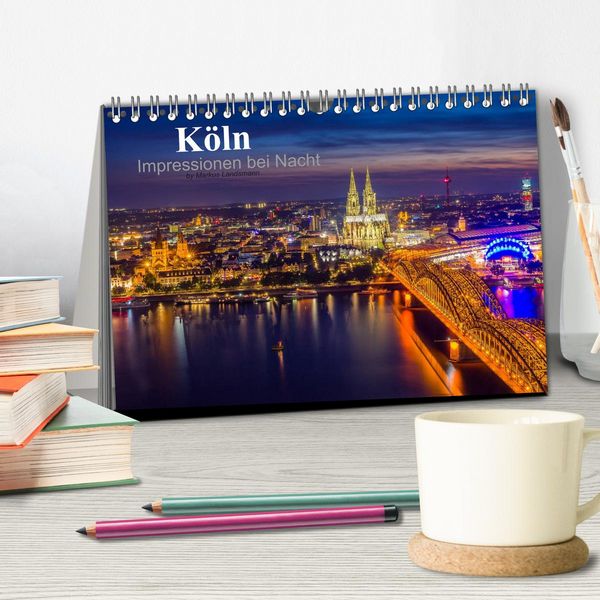 Produktbild: K&ouml;ln Impressionen bei Nacht (Tischkalender 2026 DIN A5 quer), CALVENDO Monatskalender
