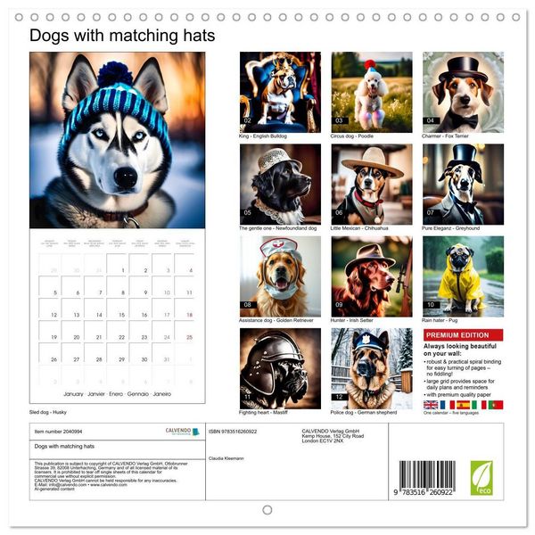 Produktbild: Kleemann, C: Dogs with matching hats (Wall Calendar 2026 12