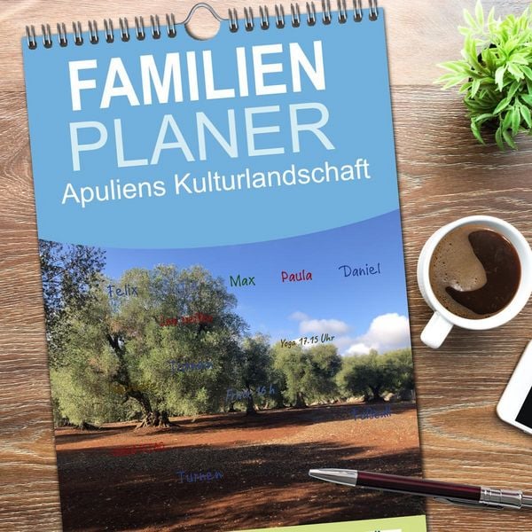 Produktbild: Familienplaner 2026 - Apuliens Kulturlandschaft mit 5 Spalten (Wandkalender, 21 x 45 cm) CALVENDO