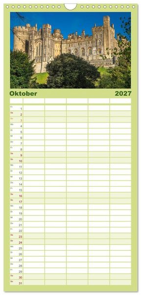 Produktbild: Familienplaner 2027 - Burgen und Schl&ouml;sser in England mit 5 Spalten (Wandkalender, 21 x 45 cm) CALVENDO