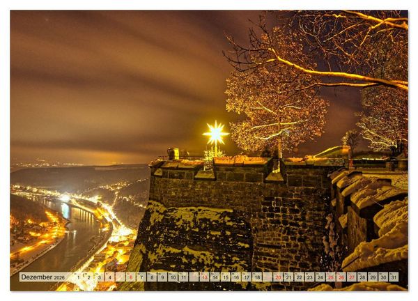 Produktbild: Die Festung K&ouml;nigstein im Licht der vier Jahreszeiten (Wandkalender 2026 DIN A3 quer), CALVENDO Monatskalender