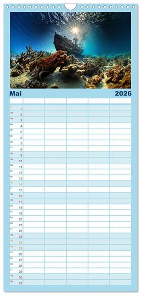 Produktbild: Familienplaner 2026 - Schnorcheltiefe mit 5 Spalten (Wandkalender, 21 x 45 cm) CALVENDO