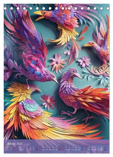 Produktbild: Papierv&ouml;gel - Digitale Kunst (Tischkalender 2026 DIN A5 hoch), CALVENDO Monatskalender