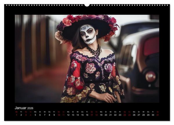 Produktbild: Festliche Dia de Muertos Portr&auml;ts (hochwertiger Premium Wandkalender 2026 DIN A2 quer), Kunstdruck in Hochglanz