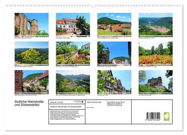 Produktbild: S&uuml;dliche Weinstra&szlig;e und S&uuml;dwestpfalz (Wandkalender 2026 DIN A2 quer), CALVENDO Monatskalender