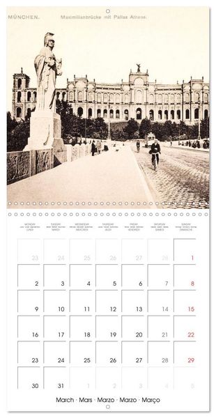 Produktbild: Promenade &agrave; travers Munich : Cartes postales historiques de la ville (Calendrier mural carr&eacute; 2026 30x30 cm) Calendrier double avec une page pour vos prises de notes