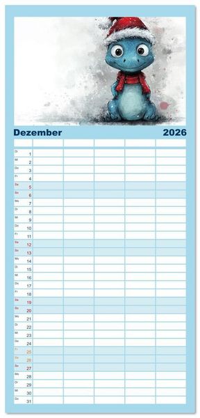 Produktbild: Familienplaner 2026 - Dinozauber &ndash; Wenn Urzeitbewohner zu Freunden werden mit 5 Spalten (Wandkalender, 21 x 45 cm) CALVENDO