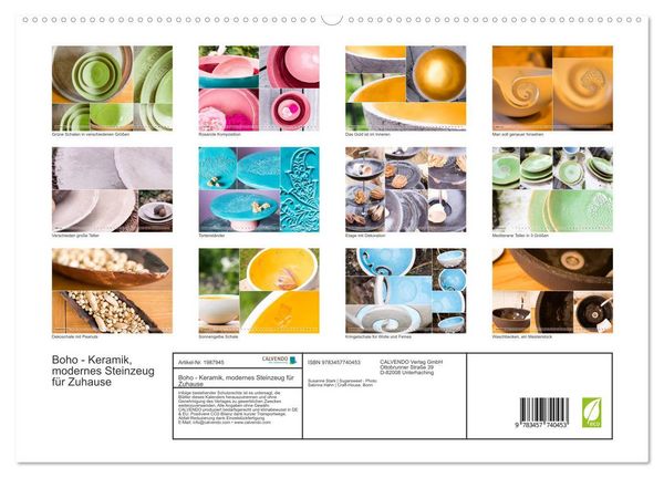 Produktbild: Boho - Keramik, modernes Steinzeug f&uuml;r Zuhause (hochwertiger Premium Wandkalender 2026 DIN A2 quer), Kunstdruck in Hochglanz
