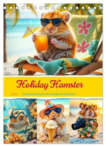 Produktbild: Holiday Hamster - Urlaubsfeeling pur mit sonnigen KI Hamstern (Tischkalender 2026 DIN A5 hoch), CALVENDO Monatskalender