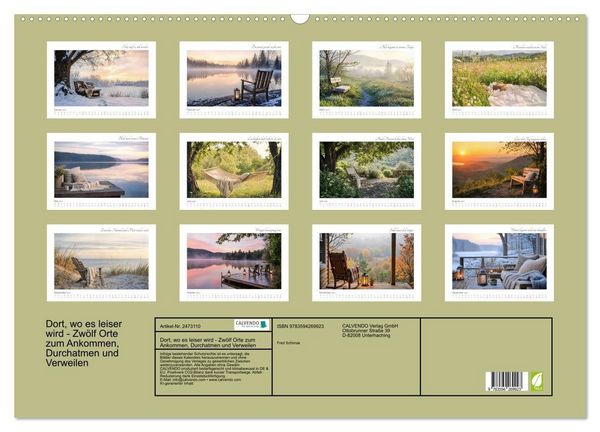 Produktbild: Dort, wo es leiser wird - Zw&ouml;lf Orte zum Ankommen, Durchatmen und Verweilen (Wandkalender 2027 DIN A2 quer), CALVENDO Monatskalender