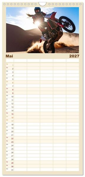 Produktbild: Familienplaner 2027 - W&uuml;stenabenteuer - Spektakul&auml;re Moto-Rallys mit 5 Spalten (Wandkalender, 21 x 45 cm) CALVENDO