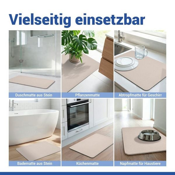 Produktbild: Diatomit Badematte Mod. Simi Ecru, 60 x 39 cm, schnelltrocknend und rutschsicher