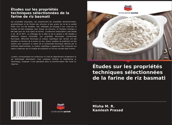 Produktbild: &Eacute;tudes sur les propri&eacute;t&eacute;s techniques s&eacute;lectionn&eacute;es de la farine de riz basmati