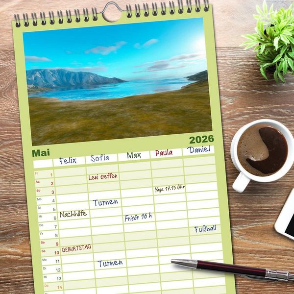 Produktbild: Familienplaner 2026 - Bezaubernde Landschaften mit 5 Spalten (Wandkalender, 21 x 45 cm) CALVENDO