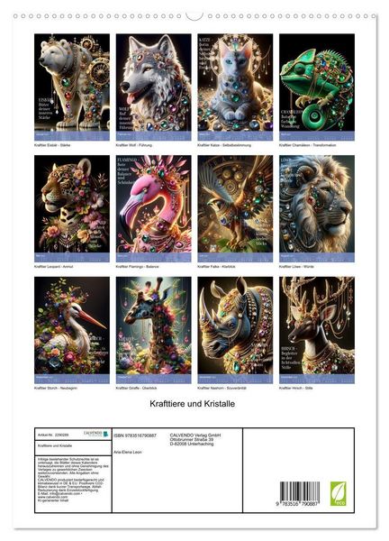 Produktbild: Krafttiere und Kristalle (hochwertiger Premium Wandkalender 2027 DIN A2 hoch), Kunstdruck in Hochglanz