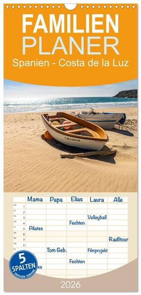 Familienplaner 2026 - Spanien - Costa de la Luz mit 5 Spalten (Wandkalender, 21 x 45 cm) CALVENDO