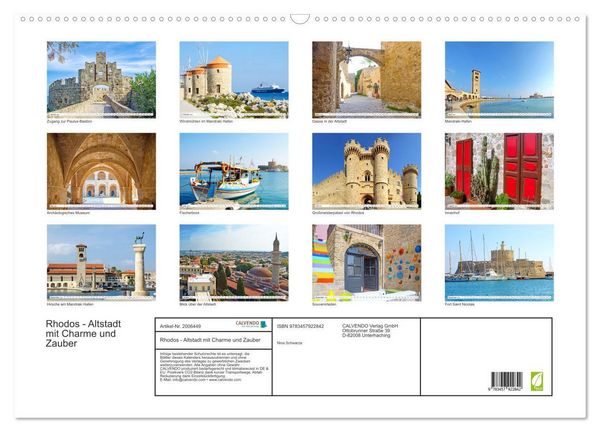Produktbild: Rhodos - Altstadt mit Charme und Zauber (Wandkalender 2026 DIN A2 quer), CALVENDO Monatskalender
