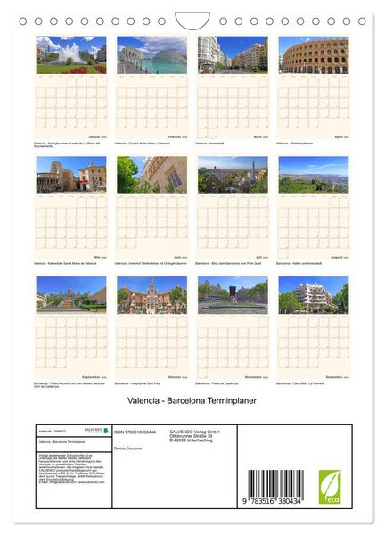 Produktbild: Valencia - Barcelona Terminplaner (Wandkalender 2026 DIN A4 hoch), CALVENDO Monatskalender