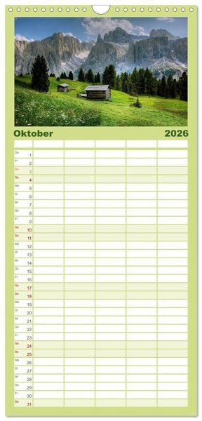 Produktbild: Familienplaner 2026 - S&uuml;dtirol - Gr&ouml;den und Alta Badia mit 5 Spalten (Wandkalender, 21 x 45 cm) CALVENDO