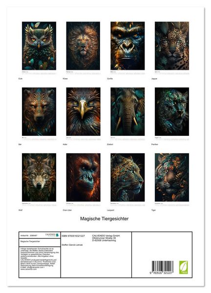 Produktbild: Magische Tiergesichter (hochwertiger Premium Wandkalender 2026 DIN A2 hoch), Kunstdruck in Hochglanz