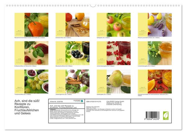 Produktbild: Ach, sind die s&uuml;&szlig;! Rezepte zu Konfit&uuml;ren, Fruchtaufstrichen und Gelees (hochwertiger Premium Wandkalender 2026 DIN A2 quer), Kunstdruck in Hochglanz