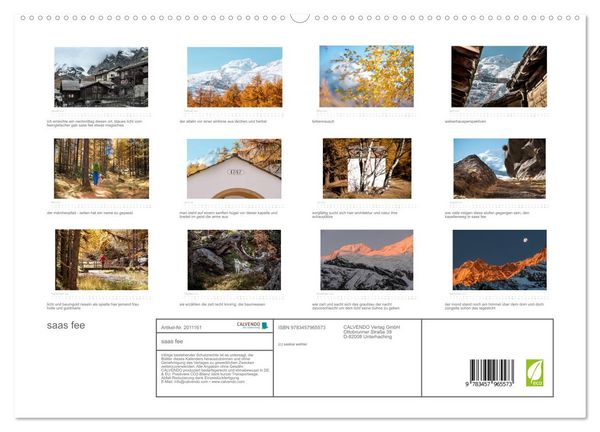 Produktbild: saas fee (hochwertiger Premium Wandkalender 2026 DIN A2 quer), Kunstdruck in Hochglanz