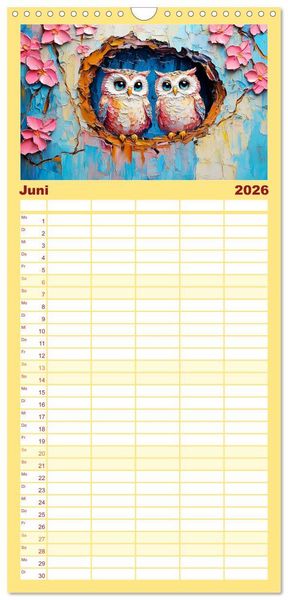 Produktbild: Familienplaner 2026 - Eulen. Entz&uuml;ckende Paintings mit 5 Spalten (Wandkalender, 21 x 45 cm) CALVENDO