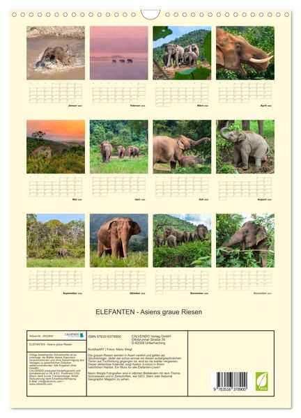Produktbild: ELEFANTEN - Asiens graue Riesen (Wandkalender 2026 DIN A3 hoch), CALVENDO Monatskalender