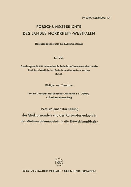 Produktbild: Versuch einer Darstellung des Strukturwandels und des Konjunkturverlaufs in der Weltmaschinenausfuhr in die Entwicklungsl&auml;nder