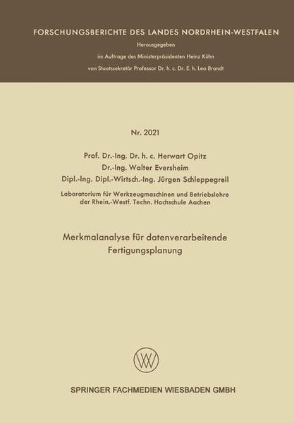 Produktbild: Merkmalanalyse f&uuml;r datenverarbeitende Fertigungsplanung