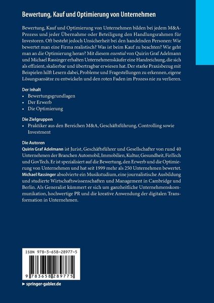 Produktbild: Bewertung, Kauf und Optimierung von Unternehmen