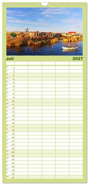 Produktbild: Familienplaner 2027 - Bekanntes und Unbekanntes Peru mit 5 Spalten (Wandkalender, 21 x 45 cm) CALVENDO