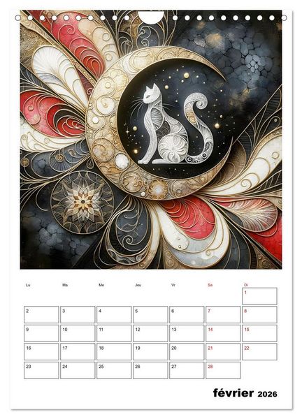 Produktbild: Les chats - Pattes de velours au clair de lune (Calendrier mural 2026 DIN A4 horizontal), CALVENDO calendrier mensuel