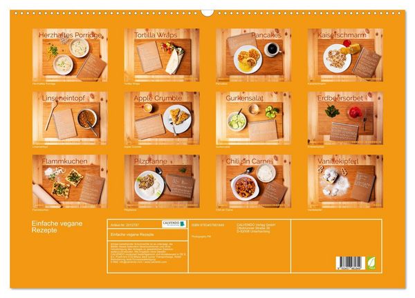 Produktbild: Einfache vegane Rezepte (Wandkalender 2026 DIN A2 quer), CALVENDO Monatskalender