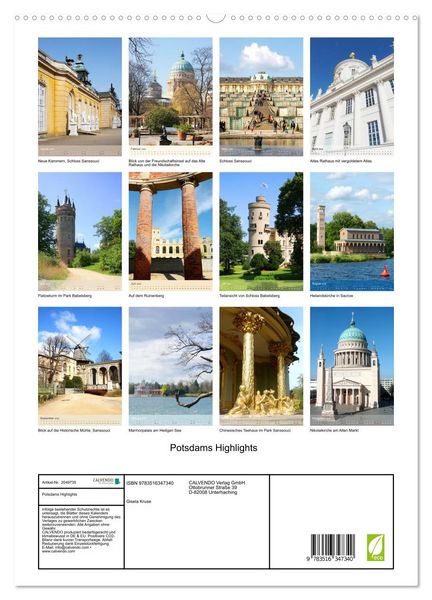 Produktbild: Potsdams Highlights (hochwertiger Premium Wandkalender 2026 DIN A2 hoch), Kunstdruck in Hochglanz
