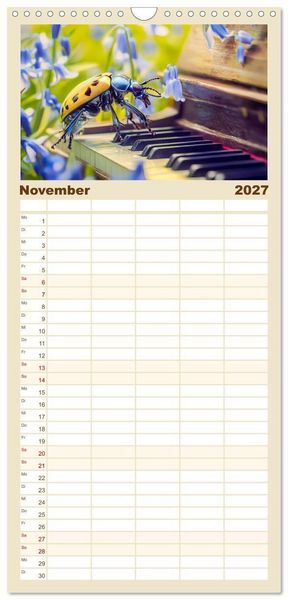 Produktbild: Familienplaner 2027 - Konzert der Natur - Insekten spielen Musikinstrumente mit 5 Spalten (Wandkalender, 21 x 45 cm) CALVENDO