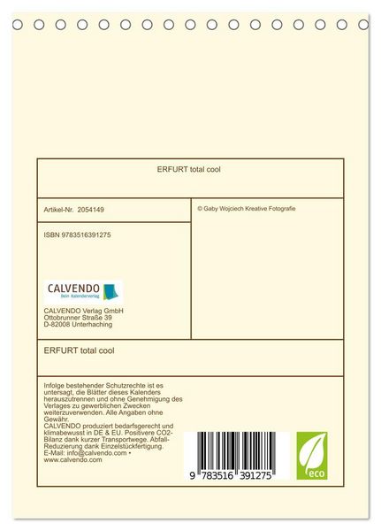 Produktbild: ERFURT total cool (Tischkalender 2026 DIN A5 hoch), CALVENDO Monatskalender