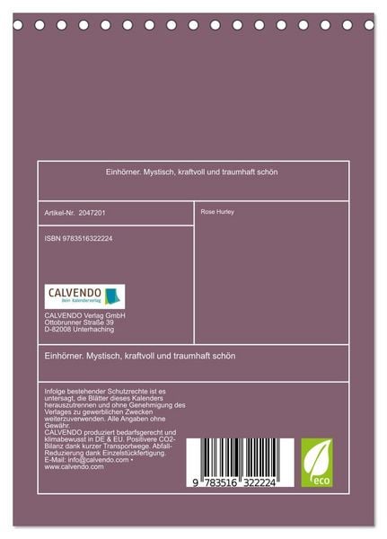 Produktbild: Einh&ouml;rner. Mystisch, kraftvoll und traumhaft sch&ouml;n (Tischkalender 2026 DIN A5 hoch), CALVENDO Monatskalender
