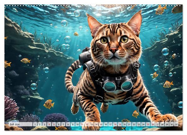 Produktbild: Katzen unter Wasser (Wandkalender 2026 DIN A2 quer), CALVENDO Monatskalender